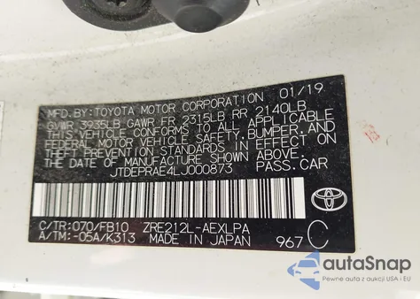 2020 Toyota Corolla Le z USA, uszkodzony, nr VIN JTDEPRAE4LJ000873